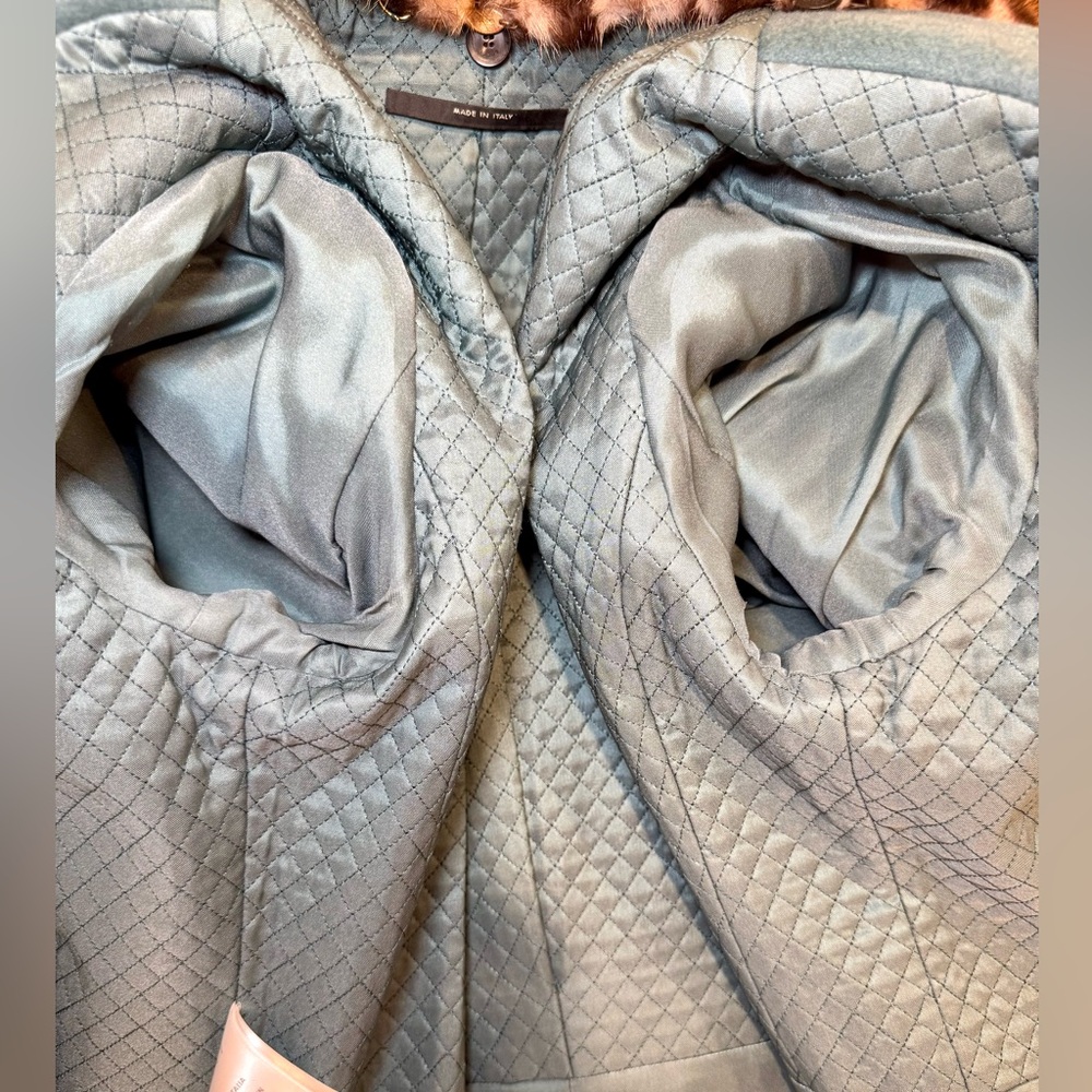Rare Gucci Double Breasted Teal Virgin Wool Coat W Leopard Mink Collar, Sz 42 - Picture 13 of 14